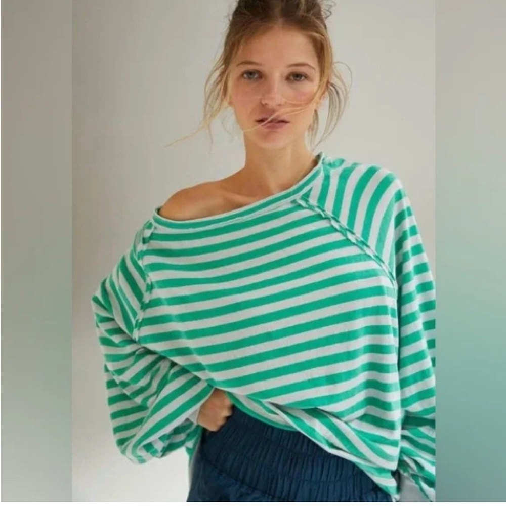Free People FP Movement She’s Everything Green Stripe Raglan size Medium